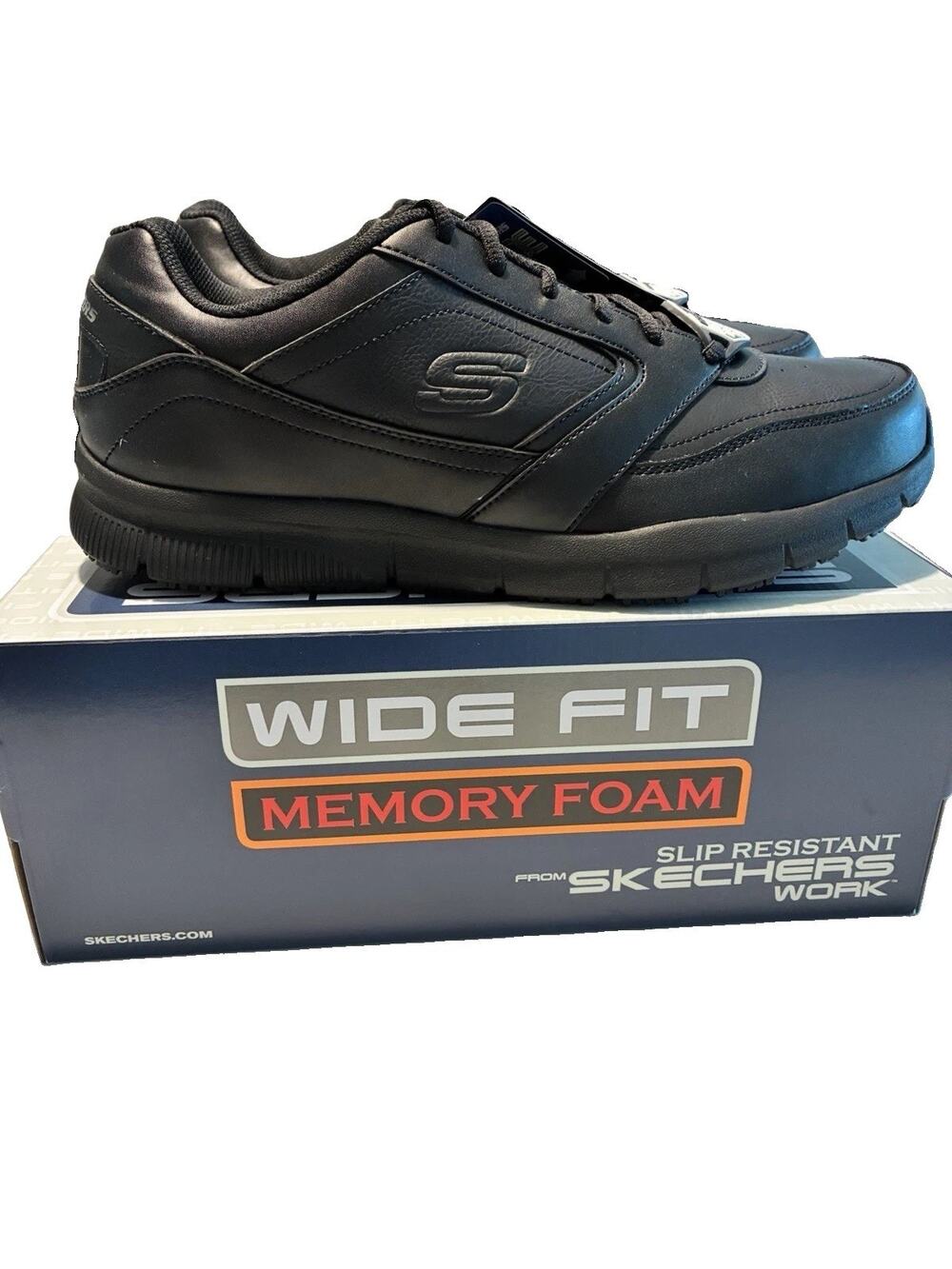 Skechers Work Nampa Men 11 WideFit Black Slip Resistant Utility Shoes 77156W NIB